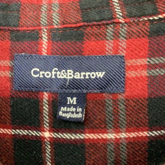 Mens Croft & Barrow Medium Plaid Flannel Shirt Button Lightweight 3907 - Picture 4 of 8